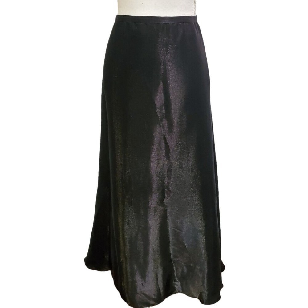 Vintage 90s Cache Silver‎ Black Metallic Long Formal Skirt Sz 2 - Picture 2 of 9